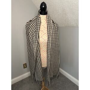 EUC J. Crew Wool Blend Blanket Scarf Tri-Colored Houndstooth Fringe READ